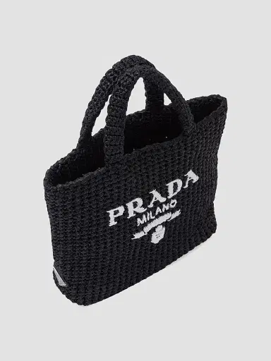 Prada Women's Small Raffia Tote Bag - Black | Thumbnail 3 Prada Women's Small Raffia Tote Bag - Black | Thumbnail 3