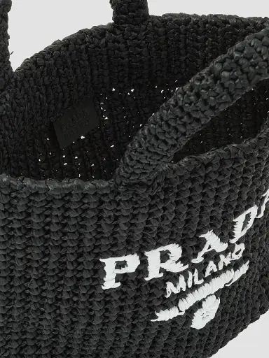Prada Women's Small Raffia Tote Bag - Black | Thumbnail 5 Prada Women's Small Raffia Tote Bag - Black | Thumbnail 5
