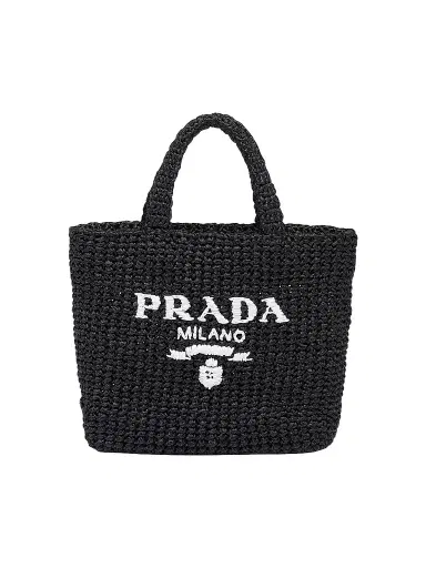 Prada Women's Small Raffia Tote Bag - Black | Thumbnail 1 Prada Women's Small Raffia Tote Bag - Black | Thumbnail 1
