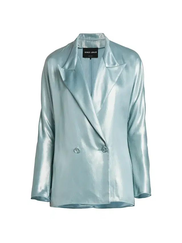 Giorgio Armani Women's Laminated Satin Relaxed Blazer - Silver Cloud