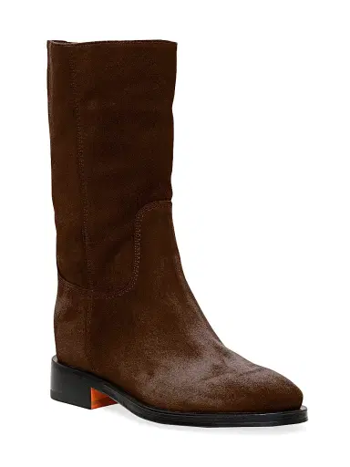 Santoni Women's Suede Mid Calf Boots - Dark Brown | Thumbnail 2