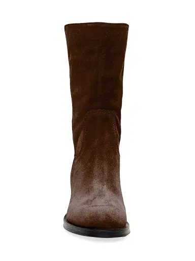 Santoni Women's Suede Mid Calf Boots - Dark Brown | Thumbnail 6