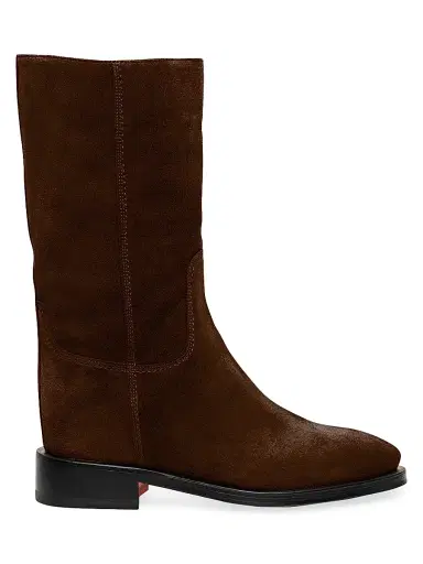 Santoni Women's Suede Mid Calf Boots - Dark Brown | Thumbnail 1