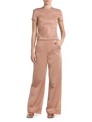 Giorgio Armani Women's Metallic Bonded Jersey T-Shirt - Pink Gold - Size 2 | Thumbnail 2