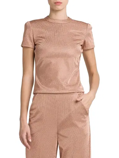 Giorgio Armani Women's Metallic Bonded Jersey T-Shirt - Pink Gold - Size 2 | Thumbnail 3