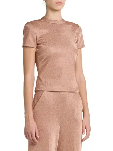 Giorgio Armani Women's Metallic Bonded Jersey T-Shirt - Pink Gold - Size 2 | Thumbnail 4