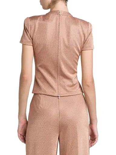 Giorgio Armani Women's Metallic Bonded Jersey T-Shirt - Pink Gold - Size 2 | Thumbnail 5