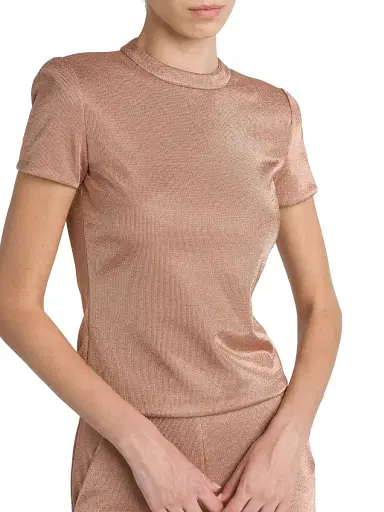 Giorgio Armani Women's Metallic Bonded Jersey T-Shirt - Pink Gold - Size 2 | Thumbnail 6