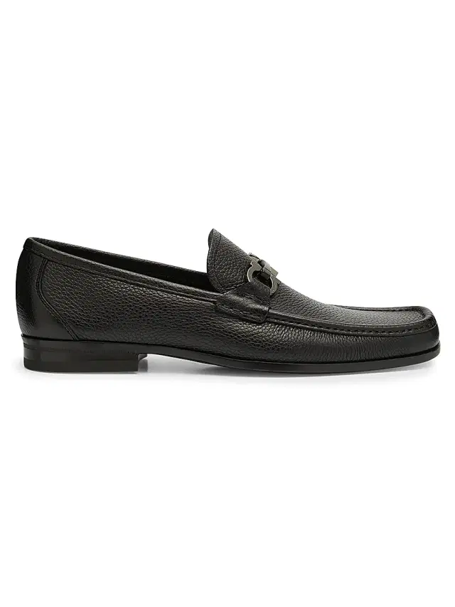 FERRAGAMO Men's Grandioso Gancini Bit Leather Loafers - Nero