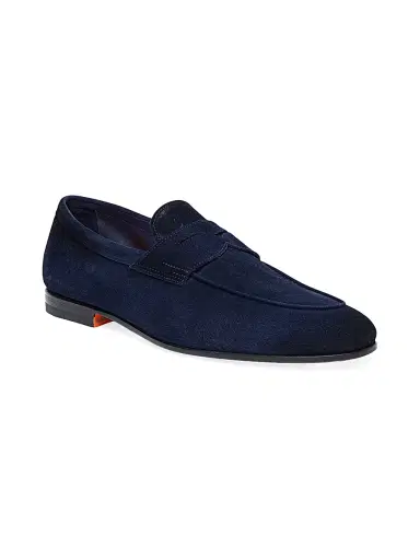 Santoni Men's Carlos Suede Penny Loafers - Blue - Size 11 | Thumbnail 2 Santoni Men's Carlos Suede Penny Loafers - Blue - Size 11 | Thumbnail 2