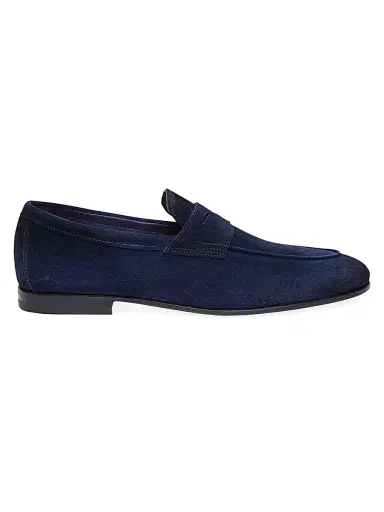 Santoni Men's Carlos Suede Penny Loafers - Blue - Size 11 | Thumbnail 1 Santoni Men's Carlos Suede Penny Loafers - Blue - Size 11 | Thumbnail 1