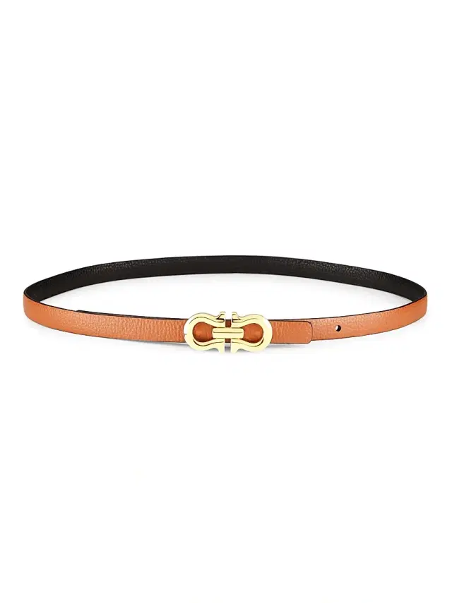 Women's Gancio Contour 15MM Leather Belt - New Cognac Nero