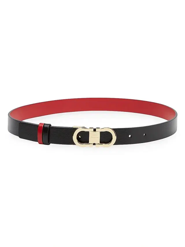 FERRAGAMO Women's Gancini Adjustable Cut-to-Size Reversible Leather Belt - Nero Flame