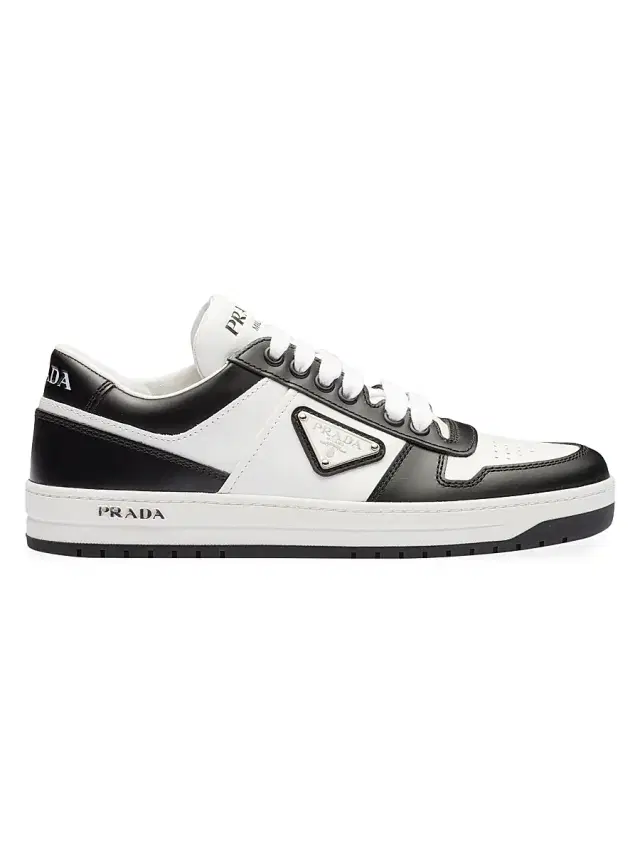 Prada Women's Downtown Perforated Leather Sneakers - White Black