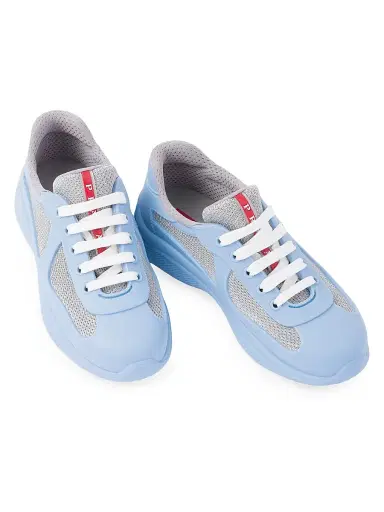 Prada Women's America's Cup Soft Rubber and Bike Fabric Sneakers - Light Blue - Size 6 | Thumbnail 3