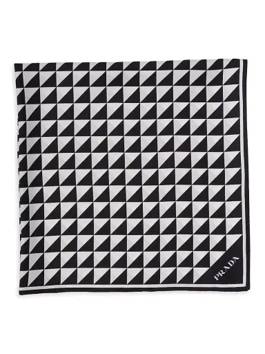 Prada Women's Printed Silk Twill Scarf 90x90 - Black | Thumbnail 2