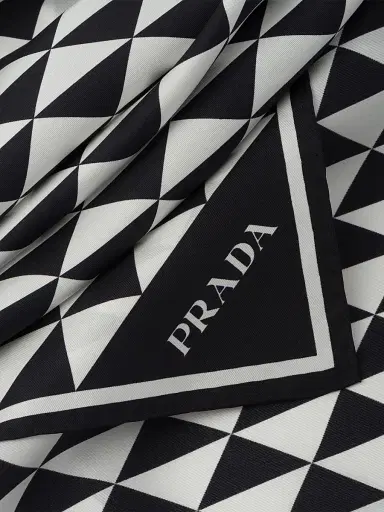 Prada Women's Printed Silk Twill Scarf 90x90 - Black | Thumbnail 3