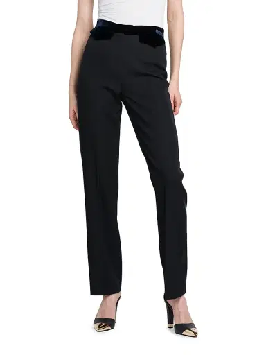 Giorgio Armani Women's Velvet Waist Slim Pants - Dark Navy - Size 2 | Thumbnail 2