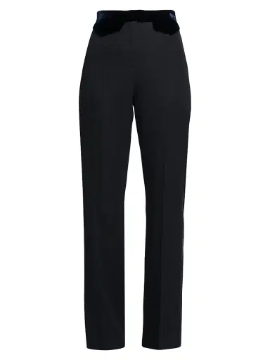 Giorgio Armani Women's Velvet Waist Slim Pants - Dark Navy - Size 2 | Thumbnail 1