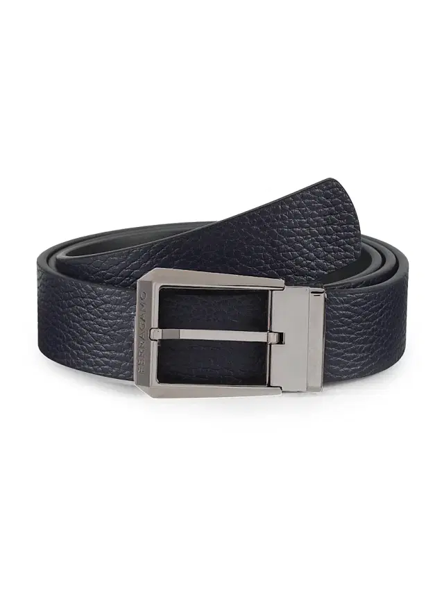 FERRAGAMO Men's Classic Leather Buckle Belt - Nero Midnight