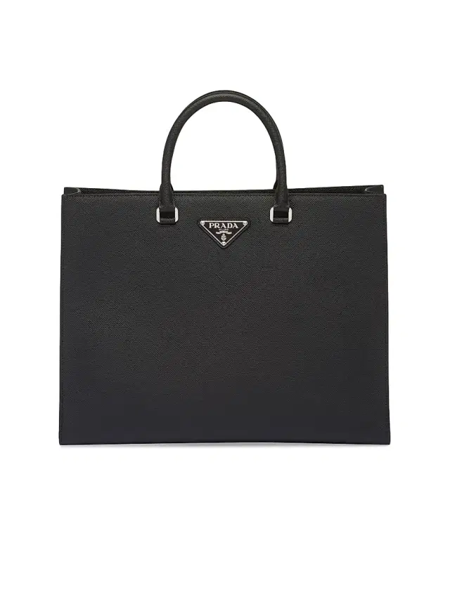 Men's Saffiano Leather Tote Bag - Black Men's Saffiano Leather Tote Bag - Black