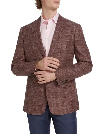 Giorgio Armani Men's Textured Wool-Blend Two-Button Sport Coat - Pink | Thumbnail 3 Giorgio Armani Men's Textured Wool-Blend Two-Button Sport Coat - Pink | Thumbnail 3