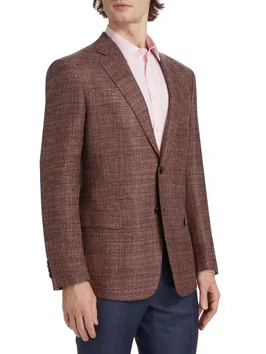 Giorgio Armani Men's Textured Wool-Blend Two-Button Sport Coat - Pink | Thumbnail 4 Giorgio Armani Men's Textured Wool-Blend Two-Button Sport Coat - Pink | Thumbnail 4