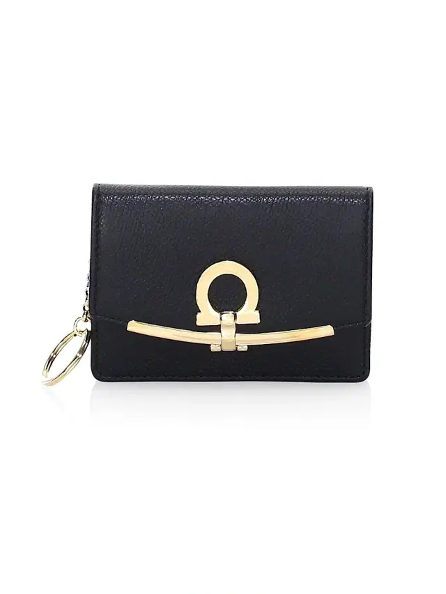 Women's Icona Clip Leather Card Holder - Black