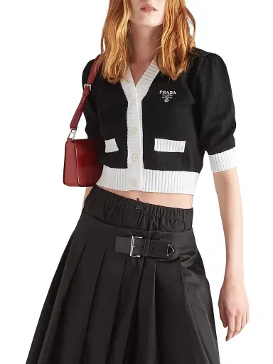 Prada Women's Cropped Cotton Cardigan | Thumbnail 2