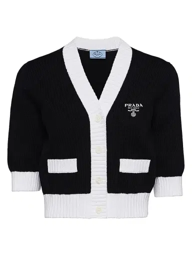 Prada Women's Cropped Cotton Cardigan | Thumbnail 1
