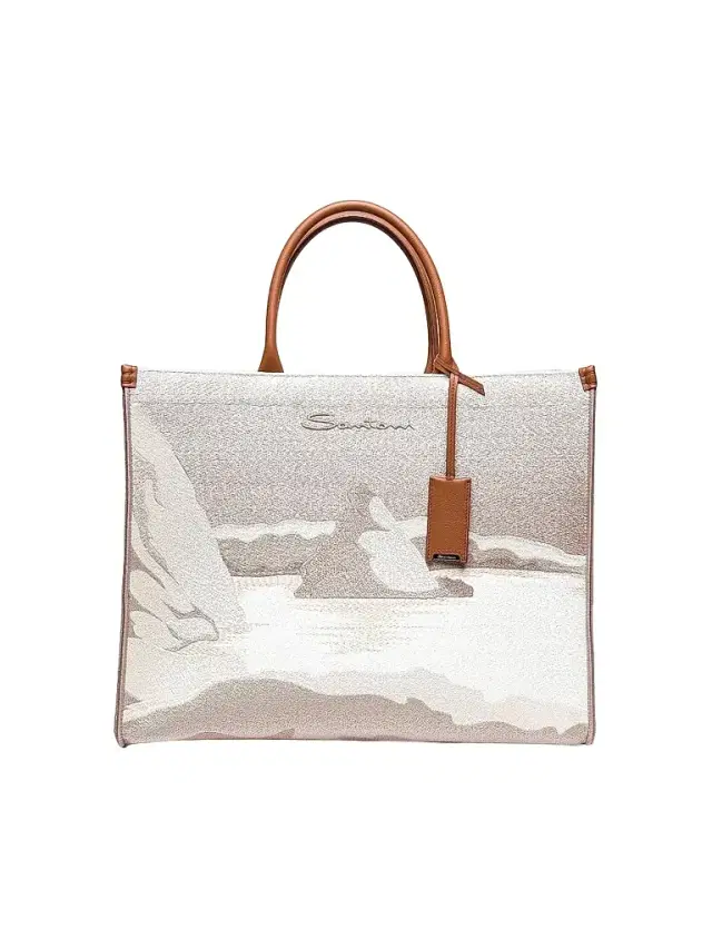 Santoni Women's Embroidered Shopper Tote Bag - Beige