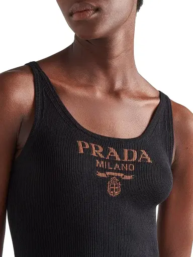 Prada Women's Silk Tank Top With Logo - Black | Thumbnail 5 Prada Women's Silk Tank Top With Logo - Black | Thumbnail 5