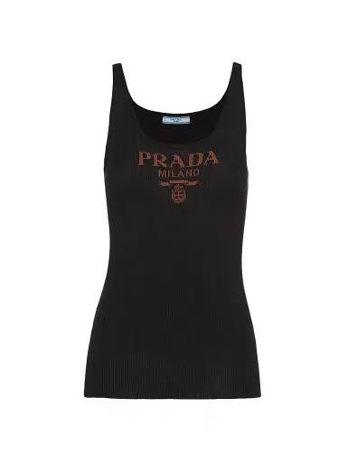 Prada Women's Silk Tank Top With Logo - Black | Thumbnail 1 Prada Women's Silk Tank Top With Logo - Black | Thumbnail 1