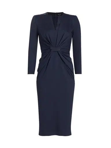Giorgio Armani Women's Tab-Front Jersey Sheath Dress - Navy - Size 4 | Thumbnail 1 Giorgio Armani Women's Tab-Front Jersey Sheath Dress - Navy - Size 4 | Thumbnail 1