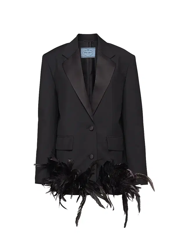 Women's Single-Breasted Kid Mohair Jacket with Feathers - Black