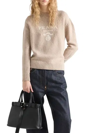 Prada Women's Cashmere and Wool Crew-Neck Sweater - Beige Khaki | Thumbnail 2