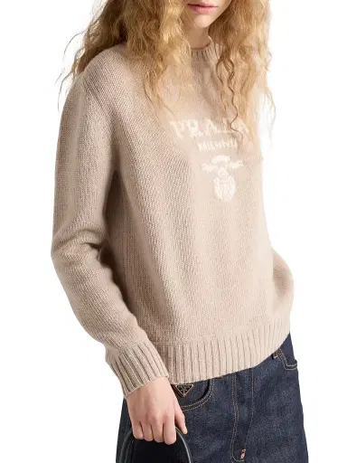 Prada Women's Cashmere and Wool Crew-Neck Sweater - Beige Khaki | Thumbnail 3