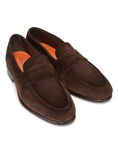 Santoni Men's Carlos Suede Penny Loafers | Thumbnail 4 Santoni Men's Carlos Suede Penny Loafers | Thumbnail 4