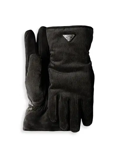 Prada Men's Corduroy Gloves - Black - Size 9 | Thumbnail 1