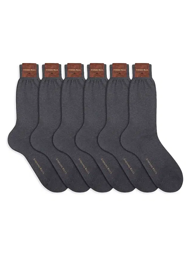 Stefano Ricci Men's 6-Pack Solid Cotton Socks - Grey