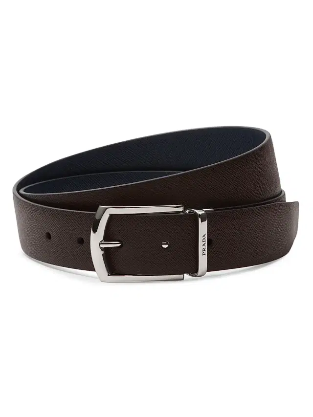 Prada Men's Reversible Saffiano Leather Belt - Brown Blue