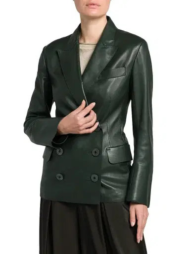 Giorgio Armani Women's Leather Double-Breasted Blazer | Thumbnail 3 Giorgio Armani Women's Leather Double-Breasted Blazer | Thumbnail 3