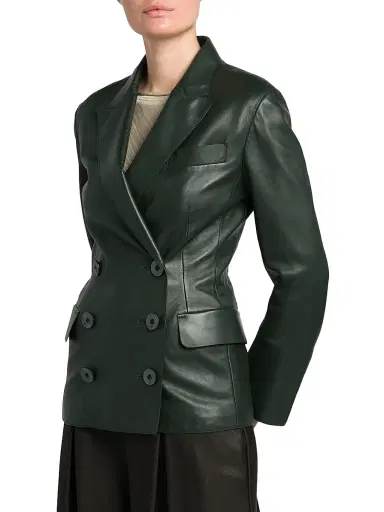 Giorgio Armani Women's Leather Double-Breasted Blazer | Thumbnail 4 Giorgio Armani Women's Leather Double-Breasted Blazer | Thumbnail 4