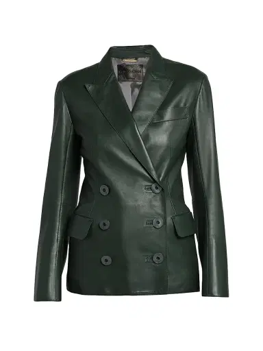 Giorgio Armani Women's Leather Double-Breasted Blazer | Thumbnail 1 Giorgio Armani Women's Leather Double-Breasted Blazer | Thumbnail 1