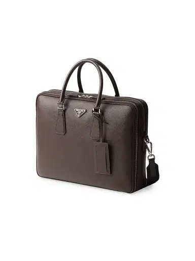 Prada Men's Saffiano Leather Briefcase - Brown | Thumbnail 2 Prada Men's Saffiano Leather Briefcase - Brown | Thumbnail 2