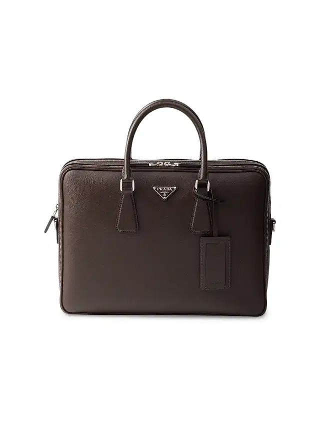 Men's Saffiano Leather Briefcase - Brown
