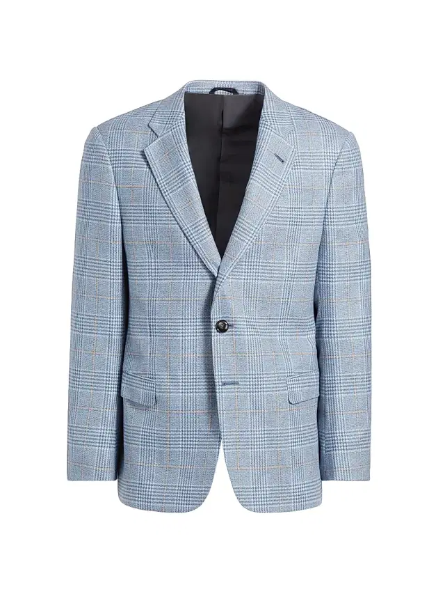 Giorgio Armani Men's Plaid Tailored Wool Jacket - Light Blue Tan