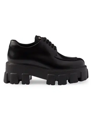 Prada Women's Monolith Brushed Leather Lace-Up Shoes | Thumbnail 1 Prada Women's Monolith Brushed Leather Lace-Up Shoes | Thumbnail 1