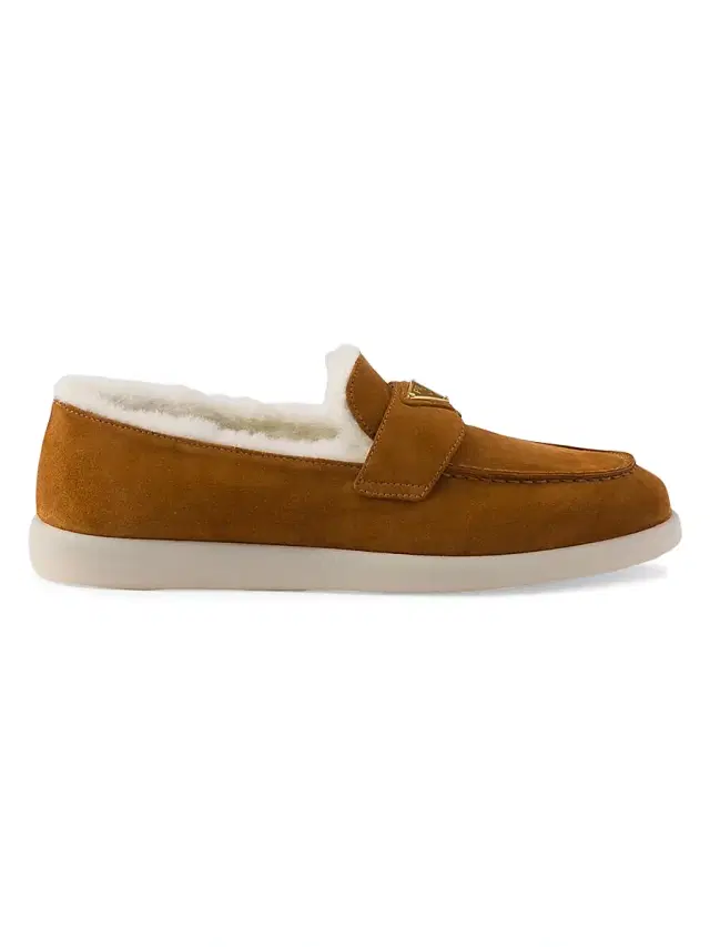 Women's Suede and Shearling Loafers - Brown