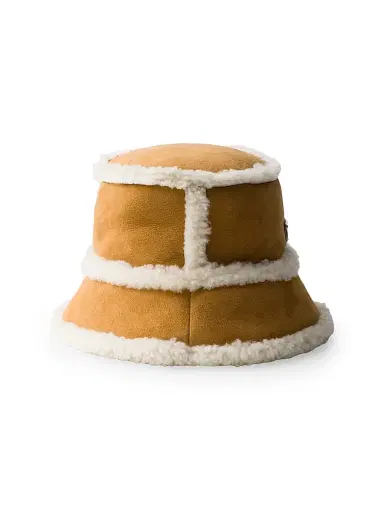 Prada Men's Suede Shearling Bucket Hat - Beige Khaki - Size XL | Thumbnail 2 Prada Men's Suede Shearling Bucket Hat - Beige Khaki - Size XL | Thumbnail 2